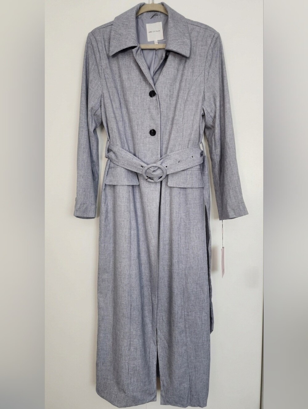 NWT Avec Les Filles Cutaway Belted Maxi Trench Coat Dress Gray L